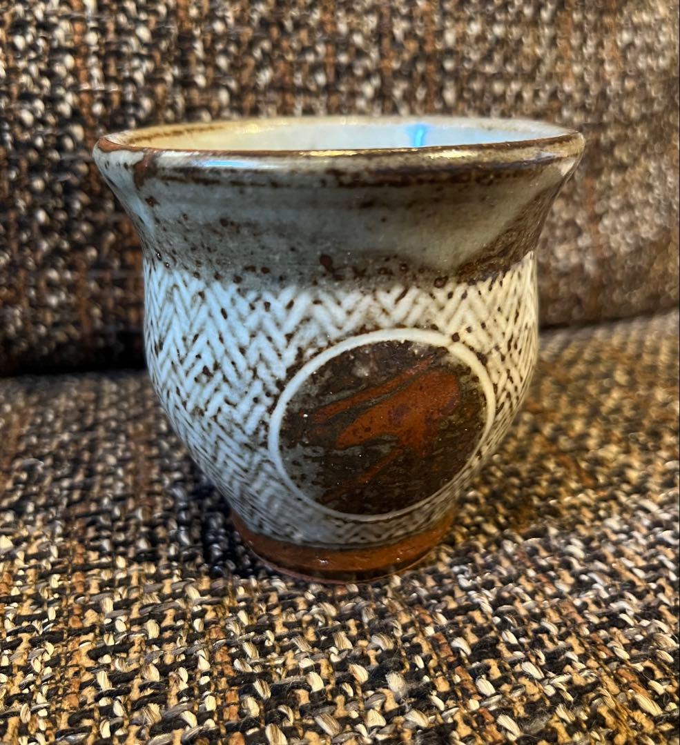 人間国宝 島岡達三 象嵌湯呑 共箱 本物保証