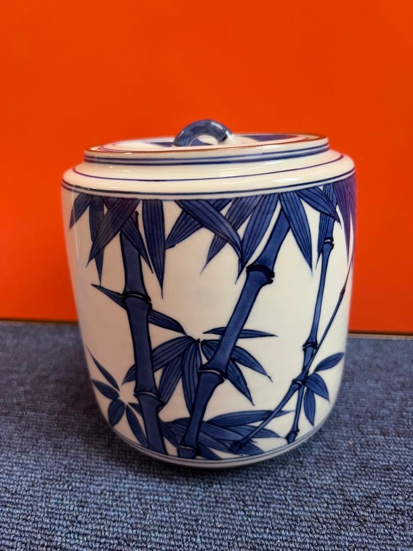 1319  茶道具　染付竹文水指　手塚景雲作　未使用