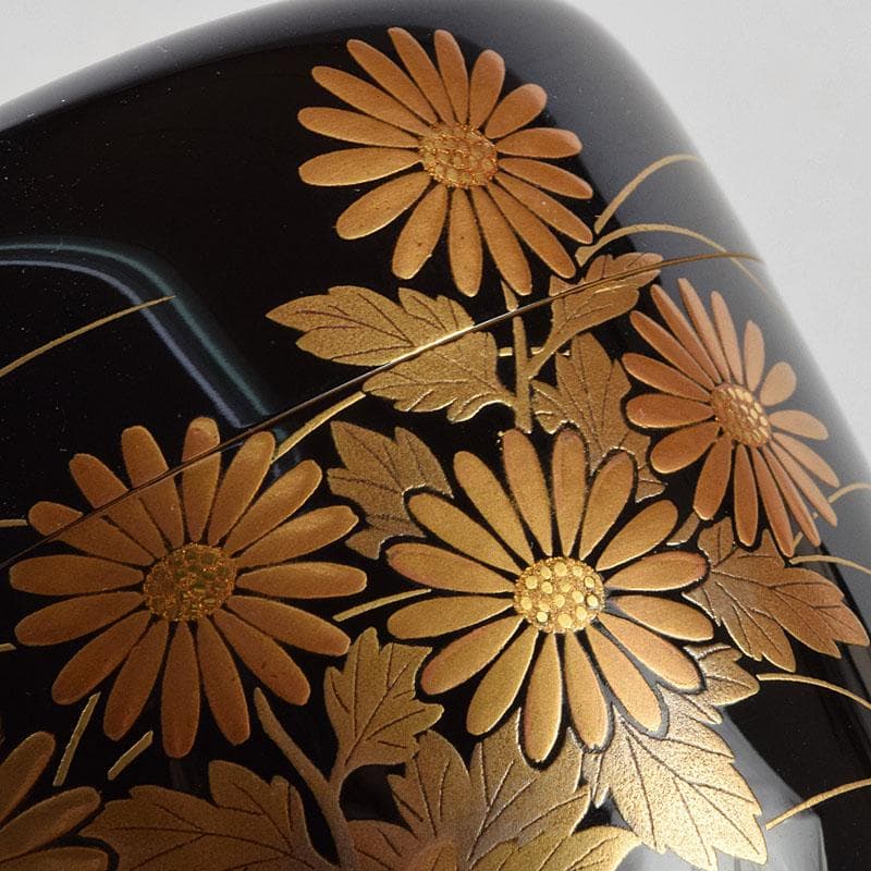 茶道具　輪島塗　佐藤幸一作　小菊蒔絵　棗　共布共箱　M　R9300