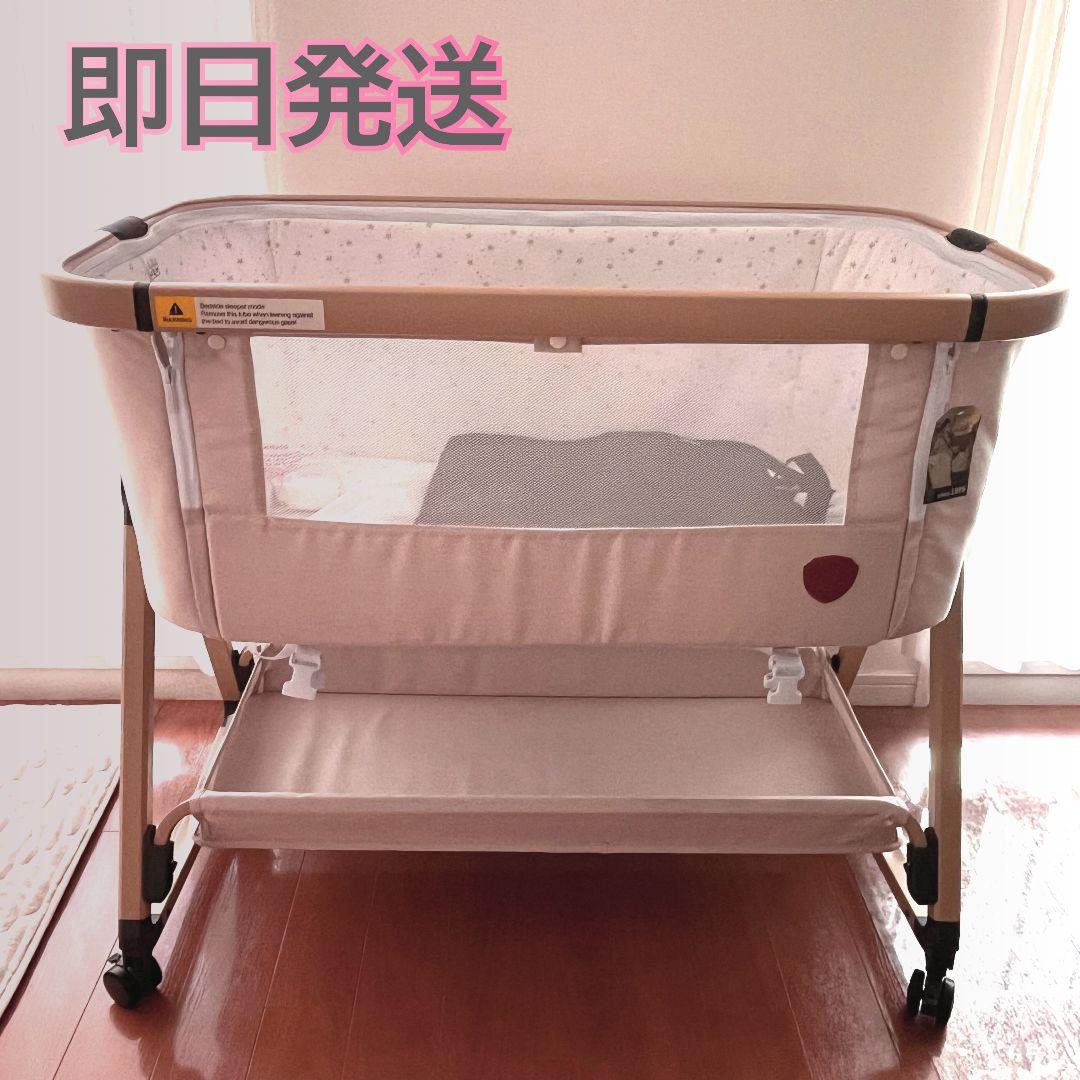 HZDMJ 2024年 最新モデル ベビーベッド　カーキ　ベージュ　キャスター付