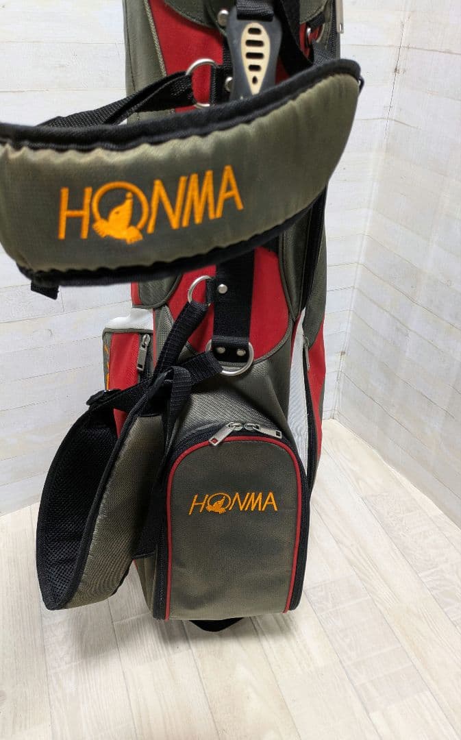HONMA キャディバッグ スタンド付き レッド✕スモーキーグリーン