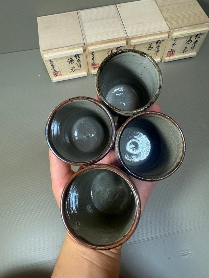 2227  十四代　中里太郎右衛門　絵唐津　湯呑　4客　未使用