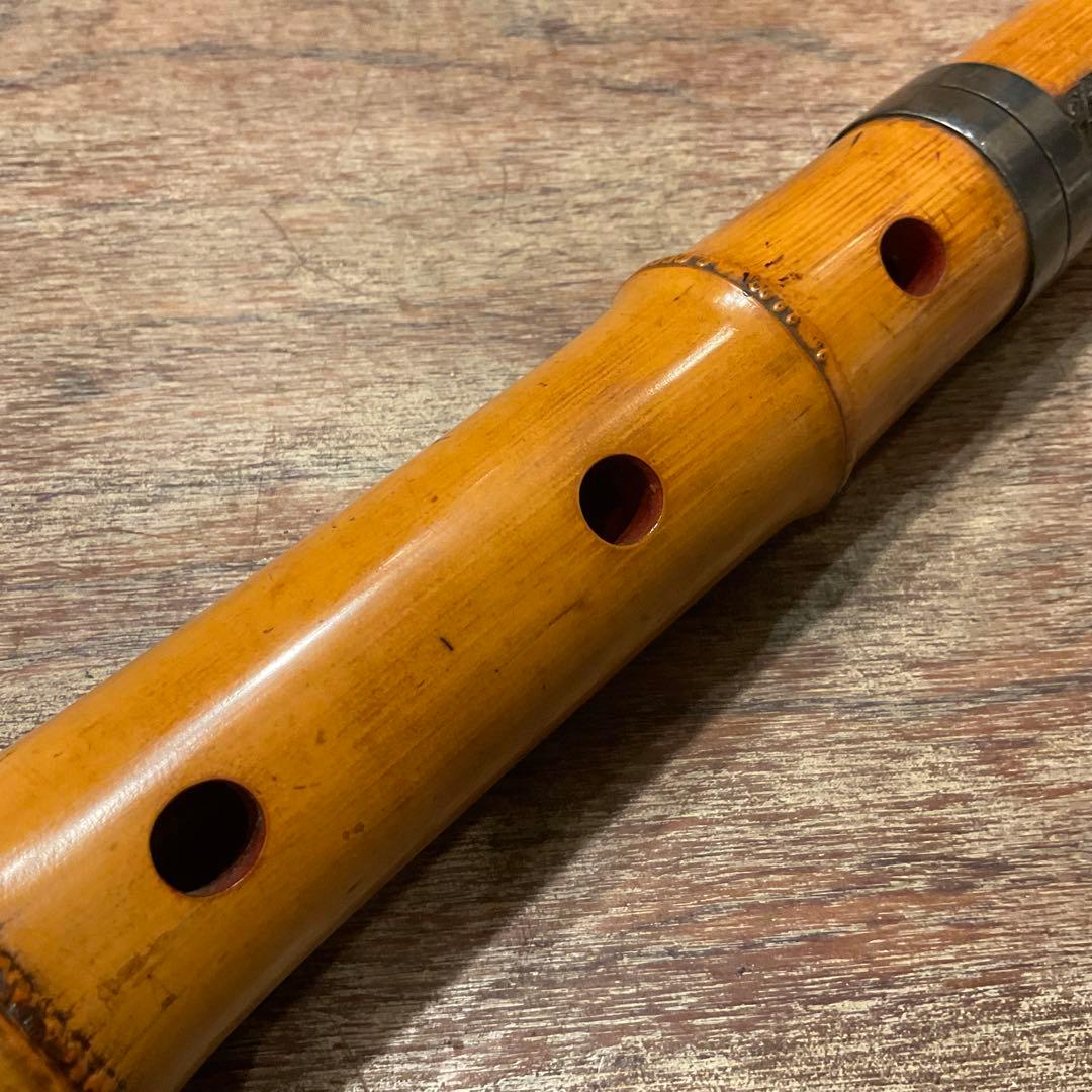 尺八 円山銘 楠華銘 銀継 歌口銀巻き 1尺9寸管 竹製 キャップ