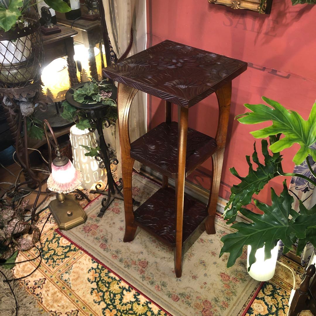 Sale 伝統工芸　日光彫り　咲き誇る花の三段　アクセントキャビネット