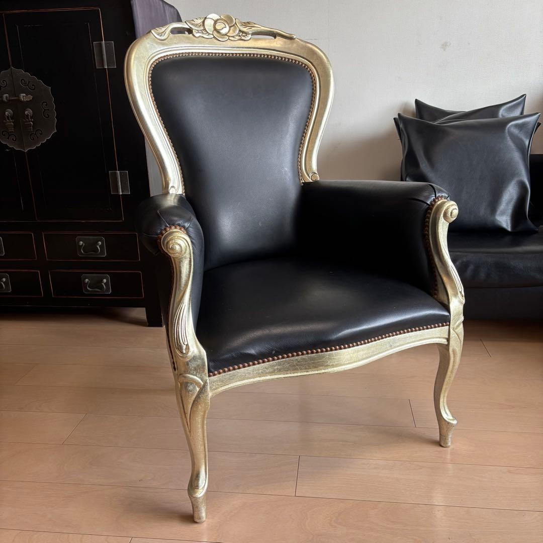クラシック アームチェア 猫足 1人掛けソファ 本革 イタリア製 ロココ 椅子