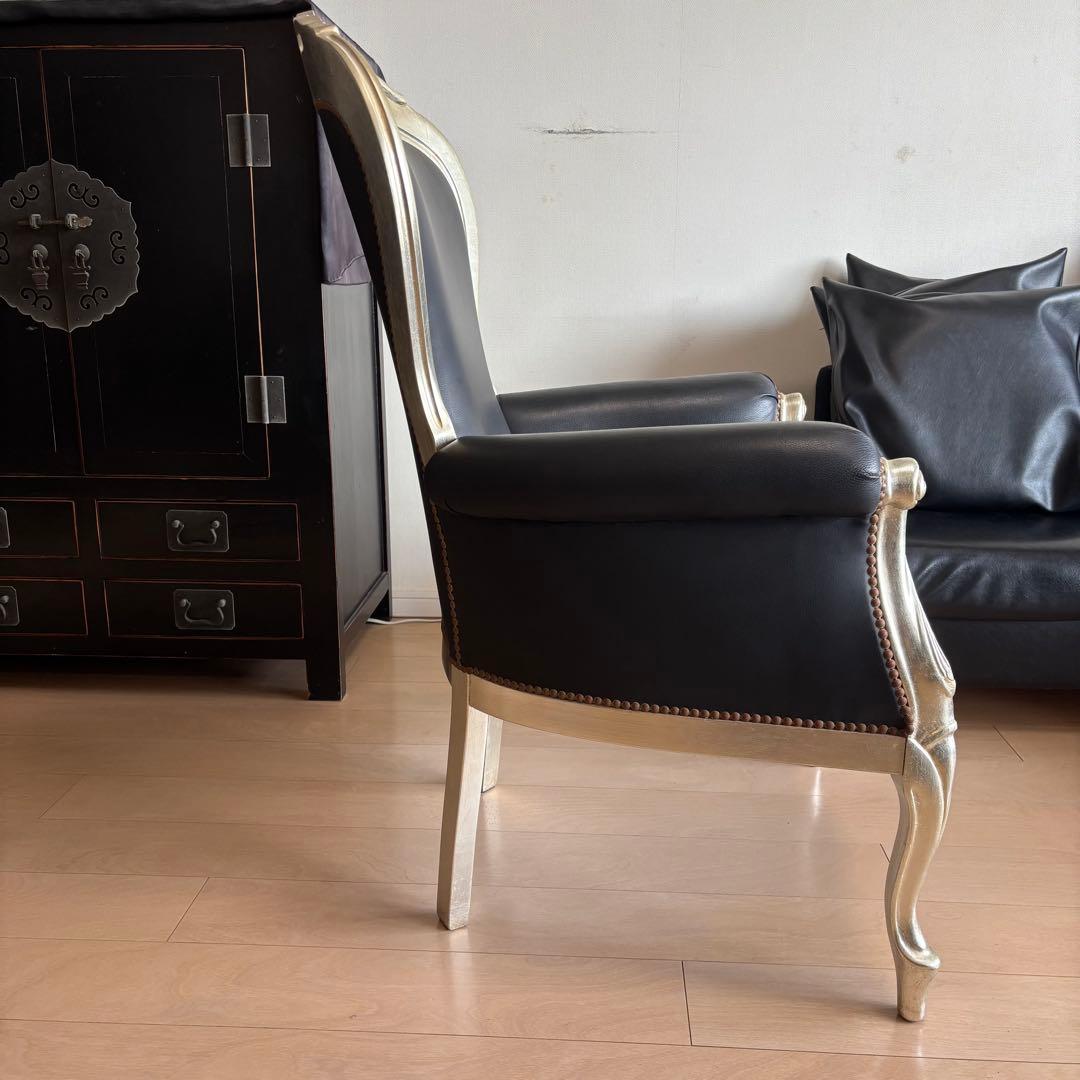 クラシック アームチェア 猫足 1人掛けソファ 本革 イタリア製 ロココ 椅子