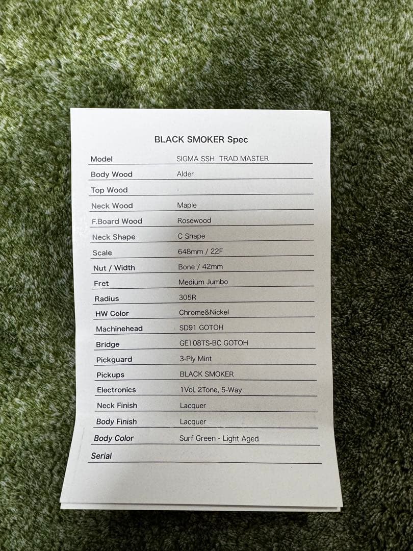 ギター Black Smoker TRAD MASTER SIGMA SSH