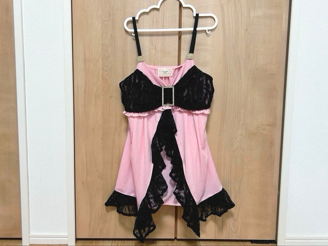 GOLDS♡ビジューバックル付き♡ラッフルフリルレース♡キャミトップス♡PINK
