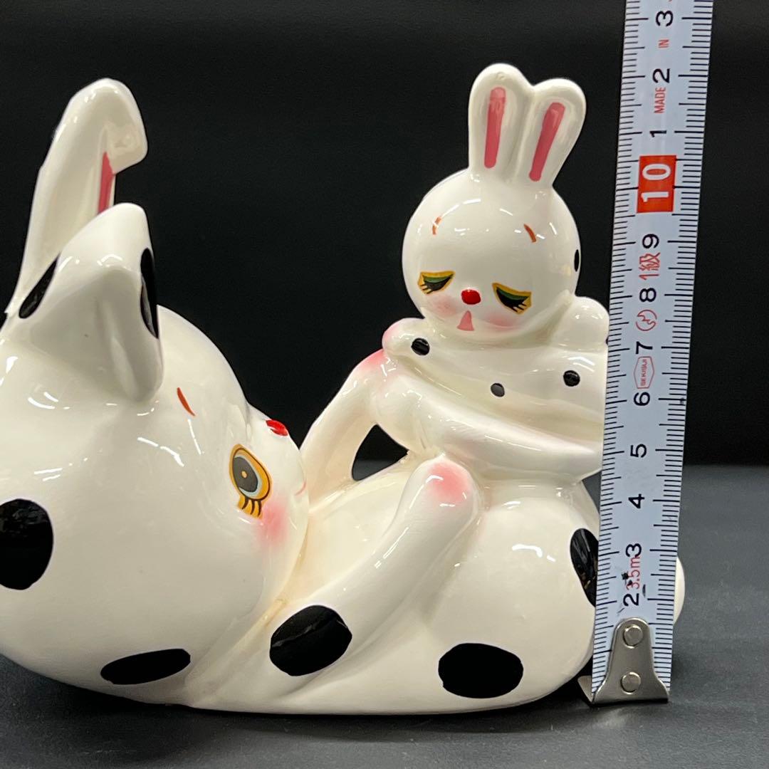 B2【used】内藤ルネ　うさぎの親子　陶器　置き物　昭和レトロ　貯金箱