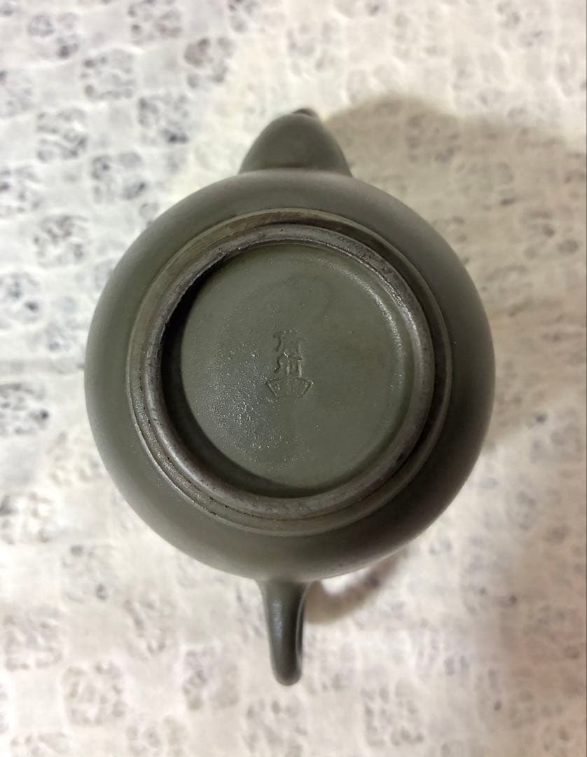 錫製茶入と陶器製急須セット ダークグリーン 茶道具 茶器 骨董品