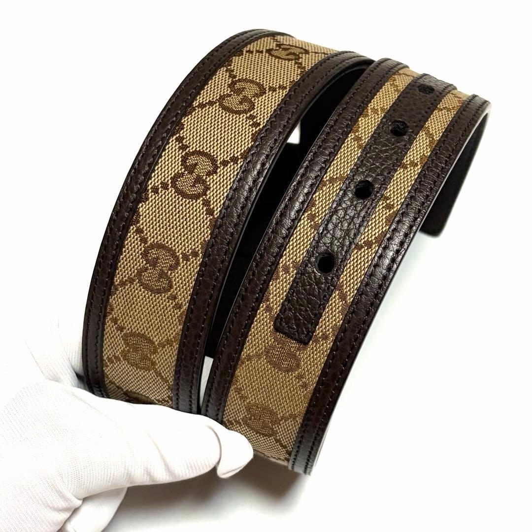 GUCCI ベルト GGキャンバス レザー ブラウン シルバー 美品