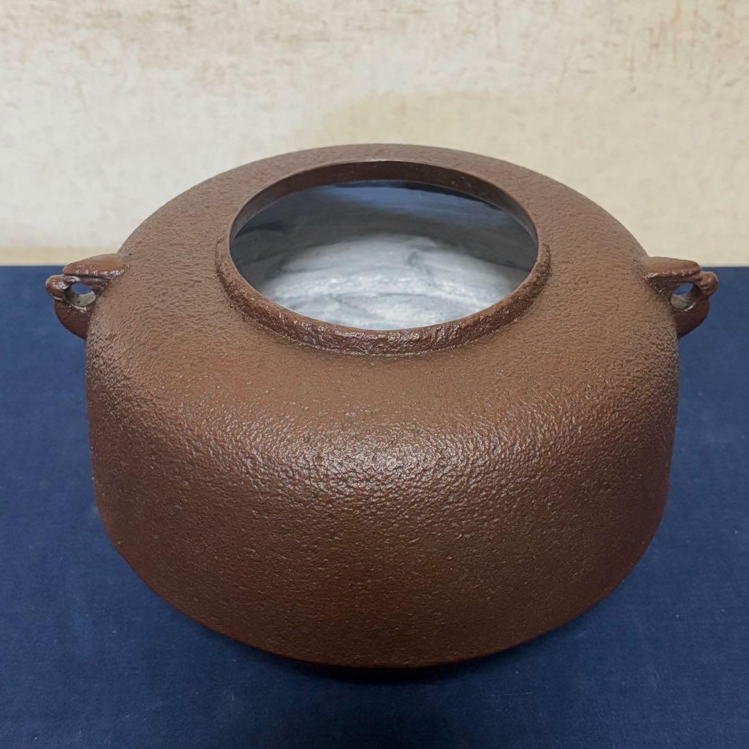 風炉 茶釜 電熱器 唐銅鬼面風炉釜 南鐐撮(銀摘)野々田製電熱器 敷板 底瓦