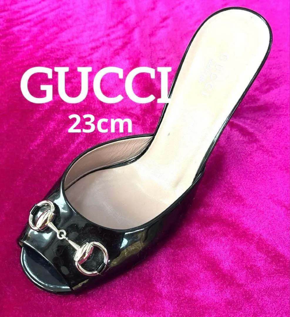 Gucci グッチ ホースビット パテントレザーオープントゥ ミュール