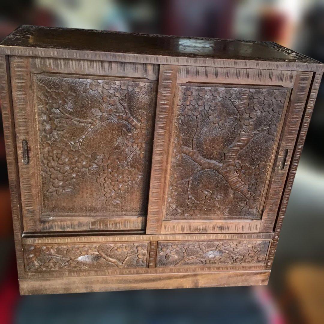 アンティーク軽井沢彫り　櫻　小箪笥　収納　引出し