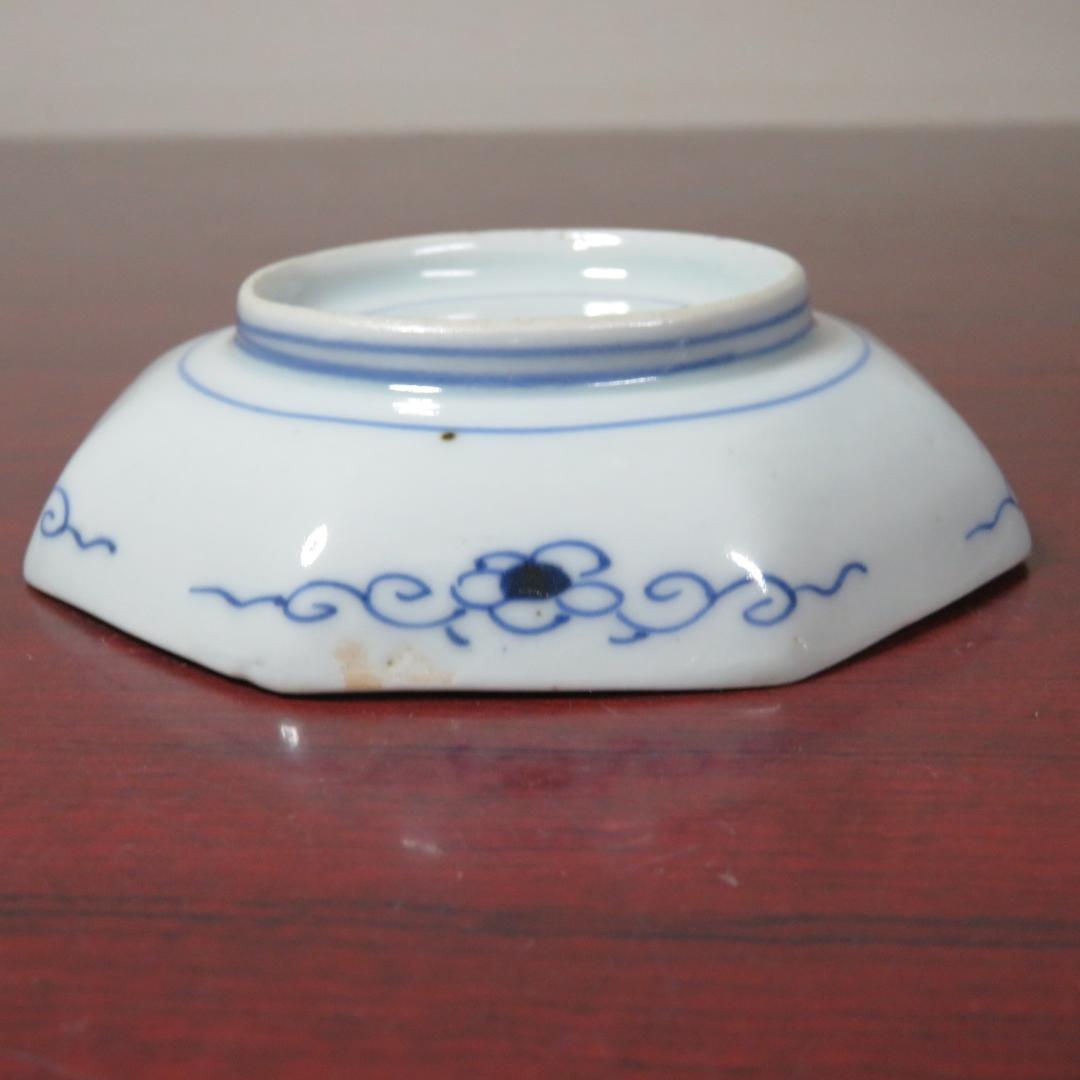 小皿 色絵付 染付 金彩 花弁 唐草 銘 八角皿 5枚