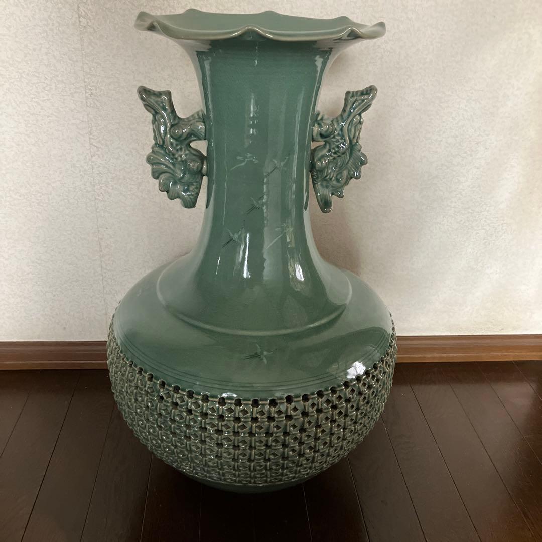 ★2月限定特価【希少•美品】在銘青山作　高麗青磁 特大飾り壺