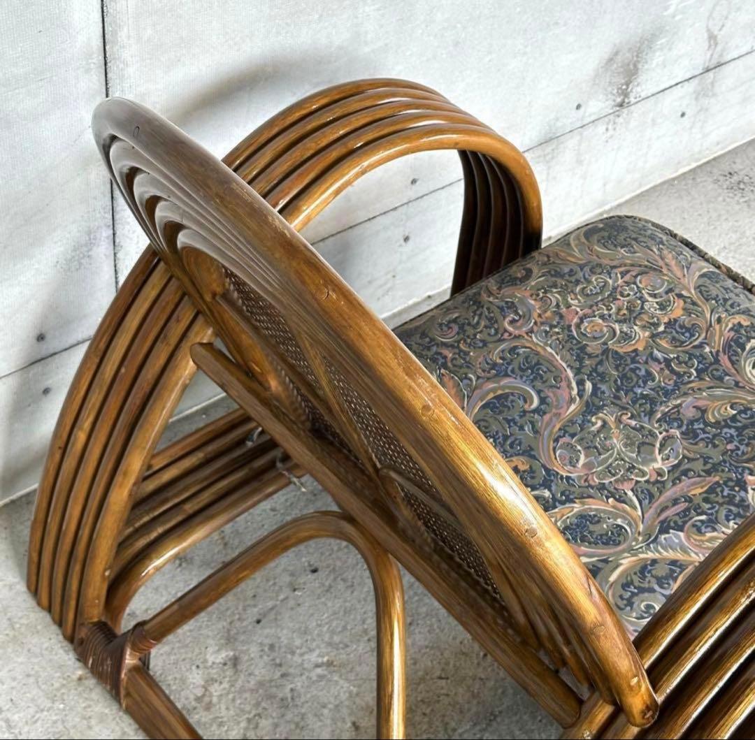 ꧁オールドラタン꧂カフェ風✦レトロラタン大型アームチェア　1人掛けソファー