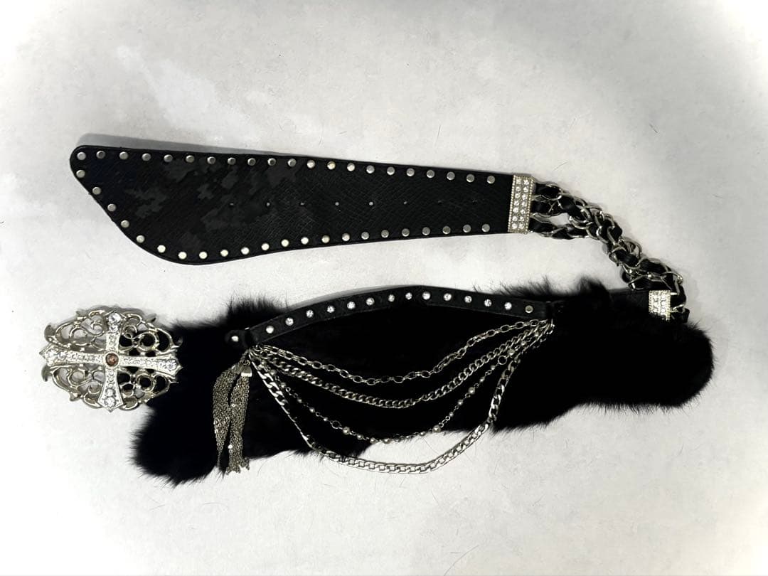 当時物 DIA ギャル 本革 ラビットファー ベルト