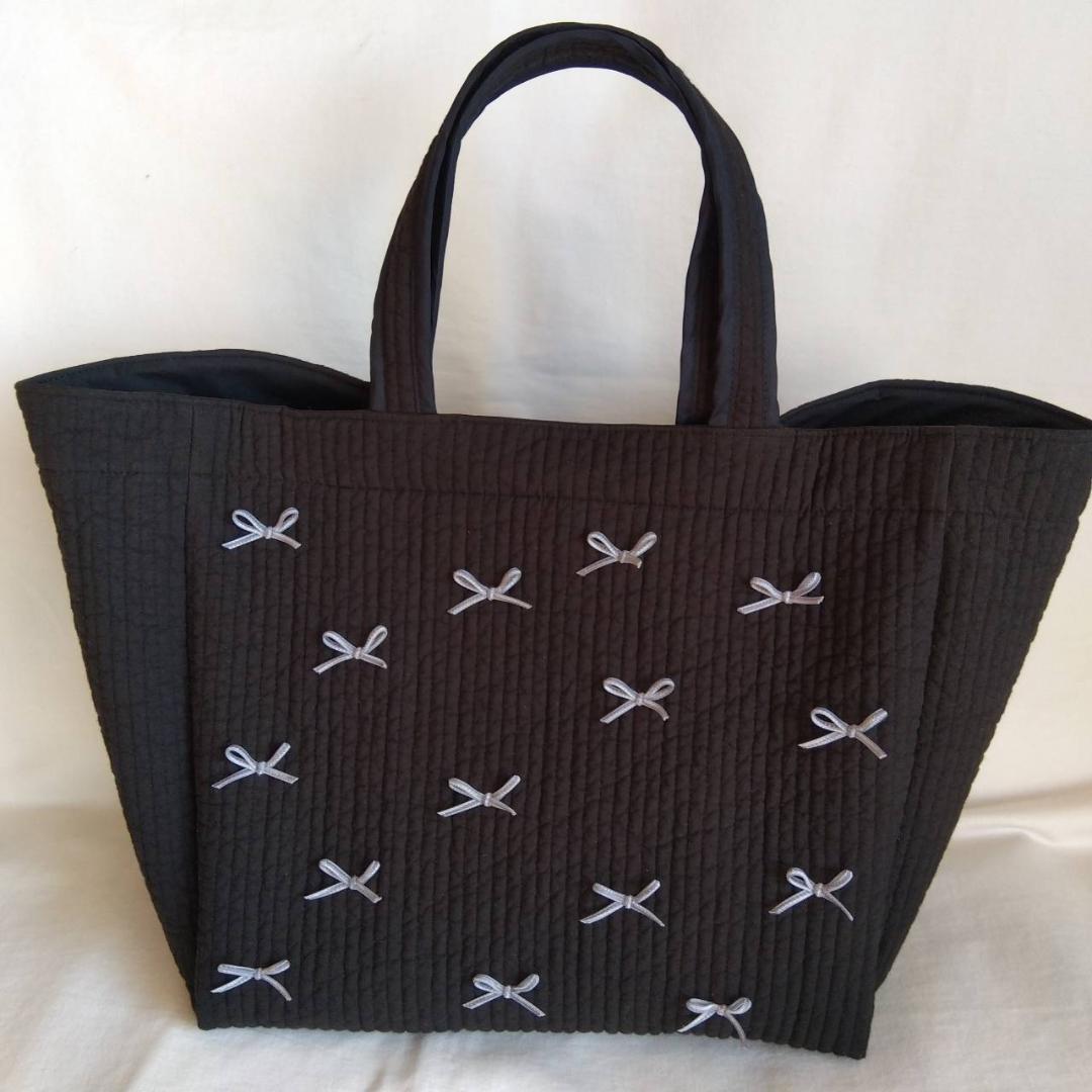 マグネット 底板☆ピクニックトート☆ ダークグレー ベルベットリボン ヌビバッグ