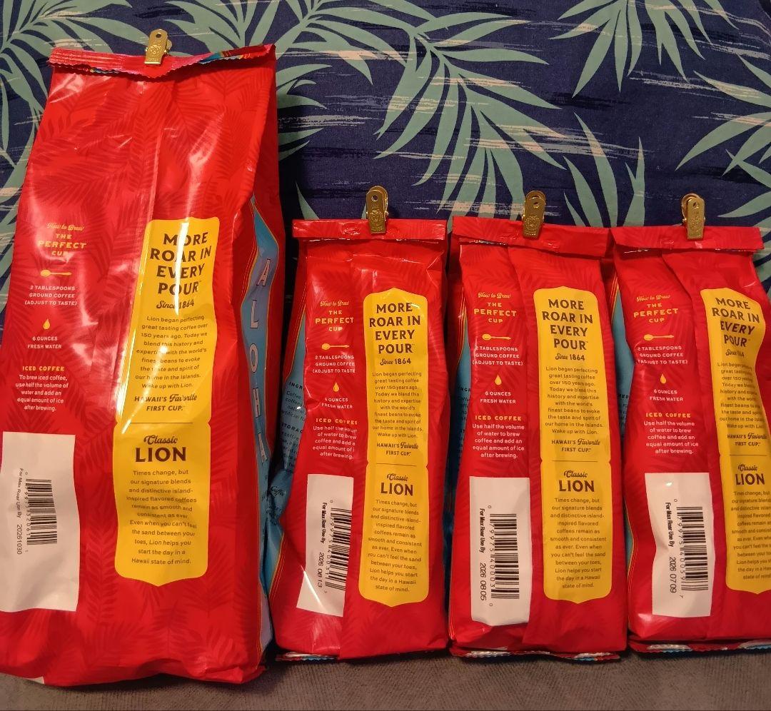 ライオンコーヒー4袋　大袋x1 レギュラーx3袋　バニラマカダミア他　粉