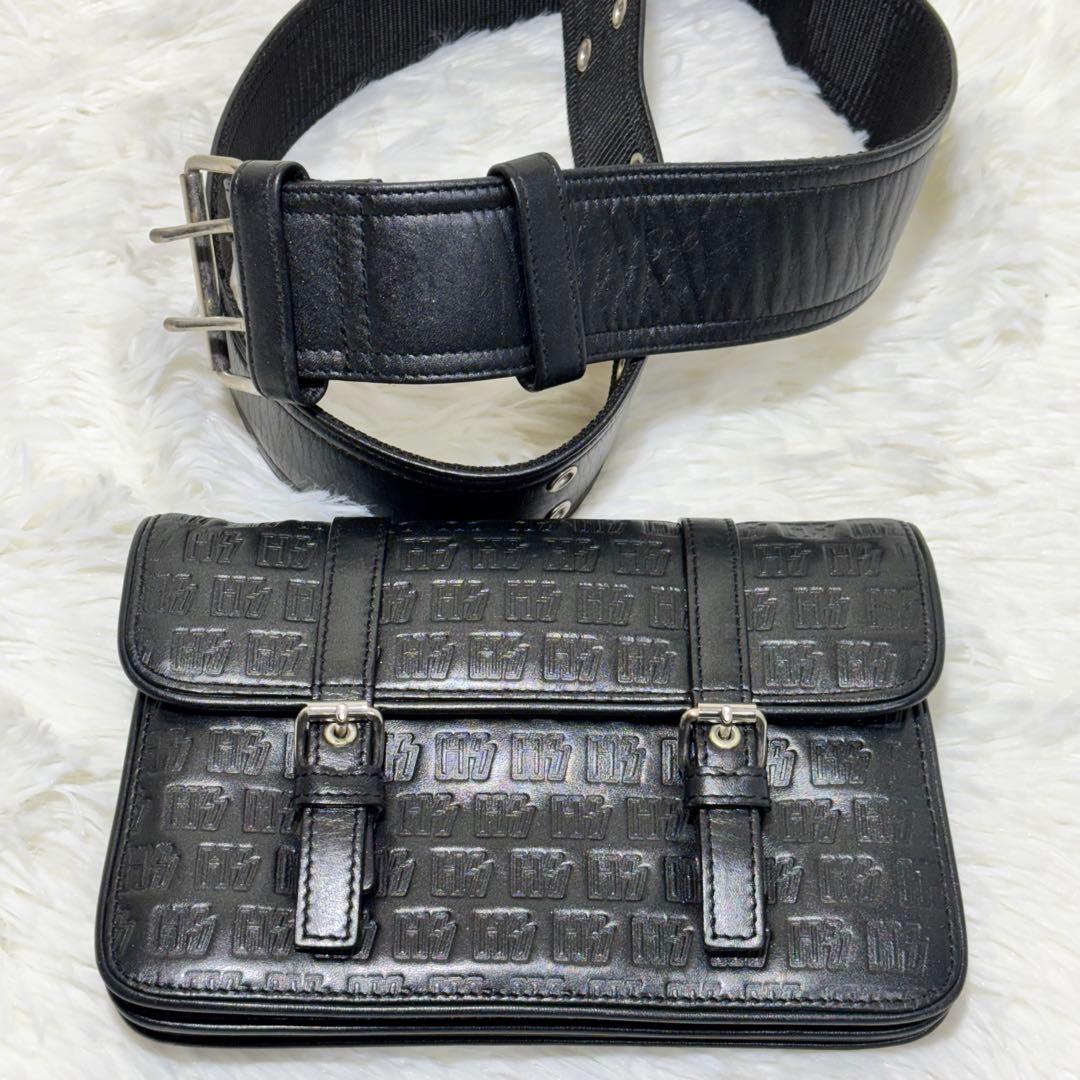 美品☆HYSTERIC GLAMOUR 総ロゴ レザー ポーチ オゾン 日本製