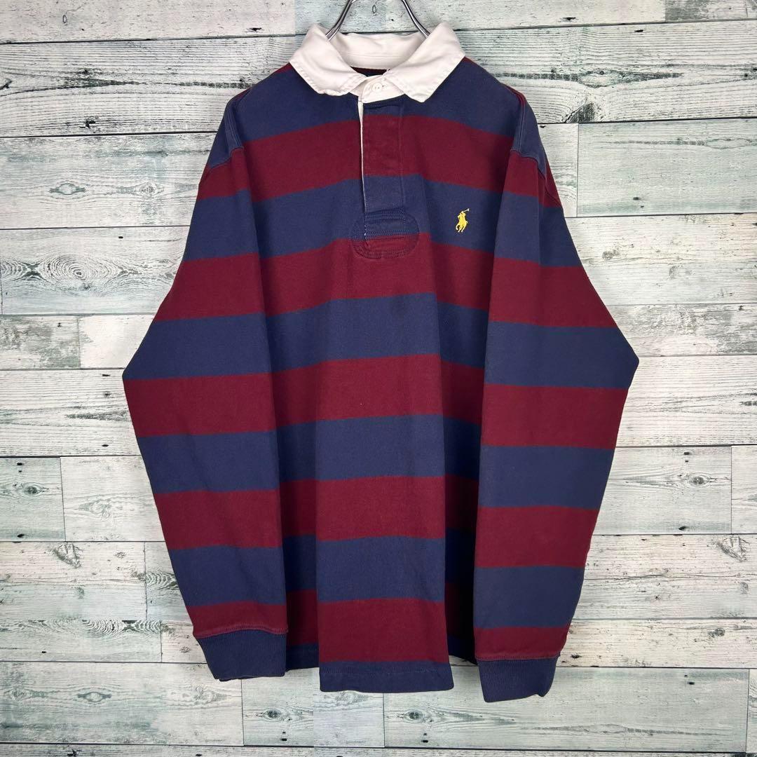 ラルフローレン 刺繍ロゴ 太ボーダー 長袖 ラガーシャツ XL 4991