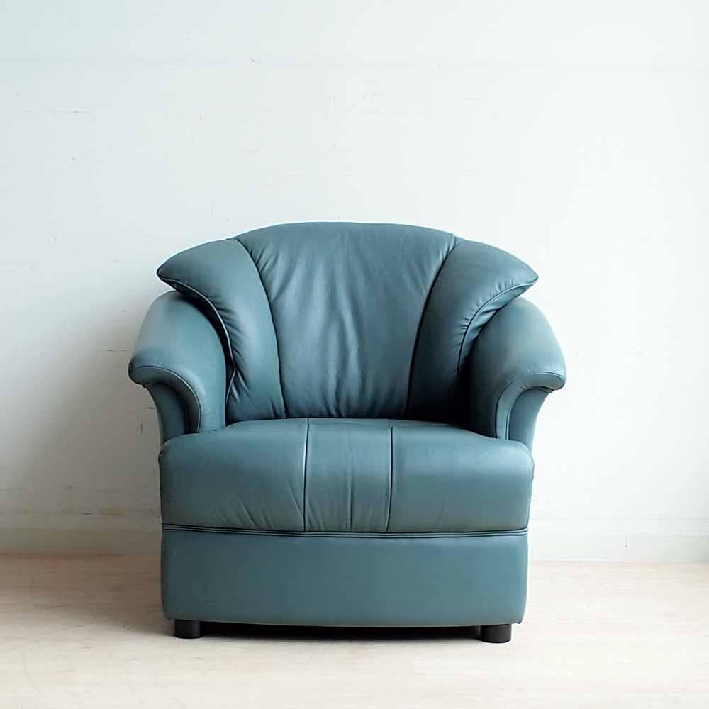 90's カリモク 本革 1人掛けソファ B 応接 ZR24324