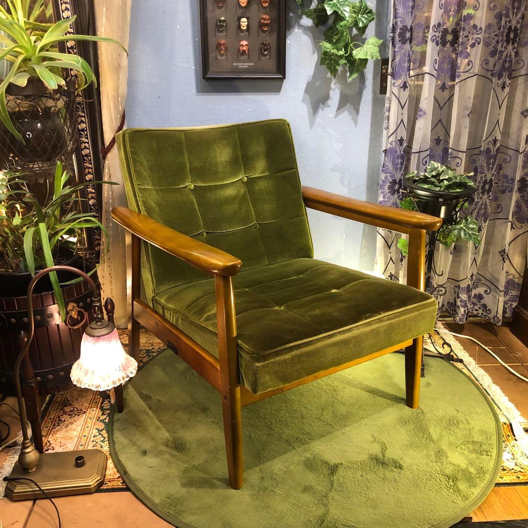 き*)様 ヴィンテージ カリモク６０　1シーター チェア　ソファ　モケットグリー