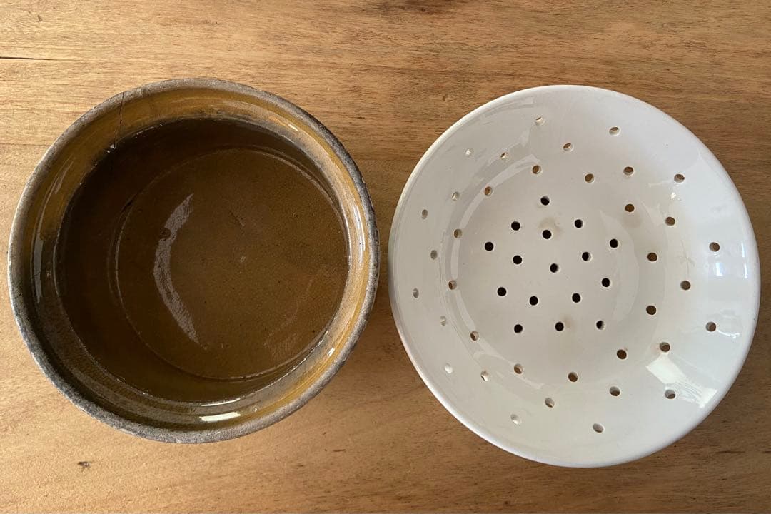 最終値下げ！ヒビありフランスアンティーク釉薬テリーヌポット☆金継ぎ南仏グラタン皿