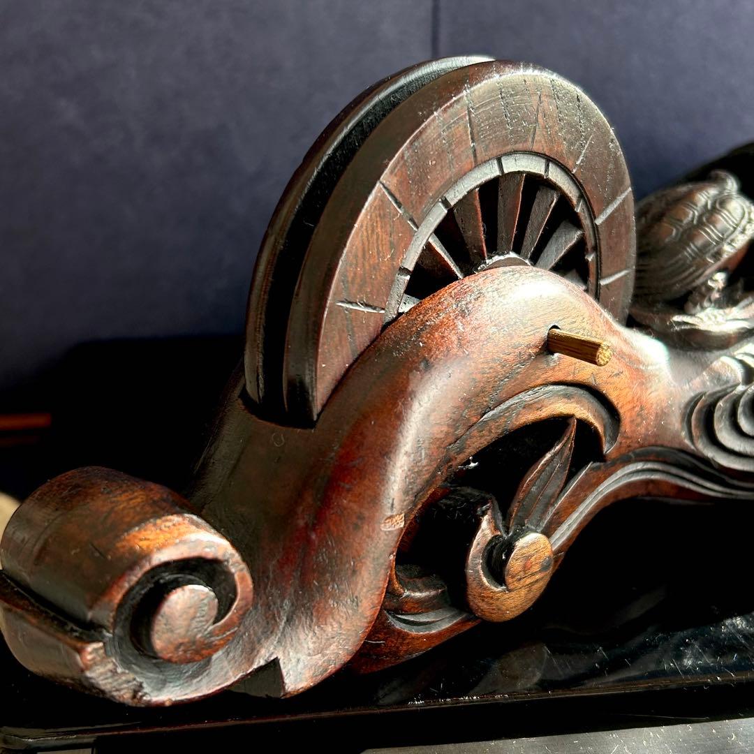 [珍] 鶴蓑亀紋墨壺　古道具　工芸品　置物　27-28cm美品