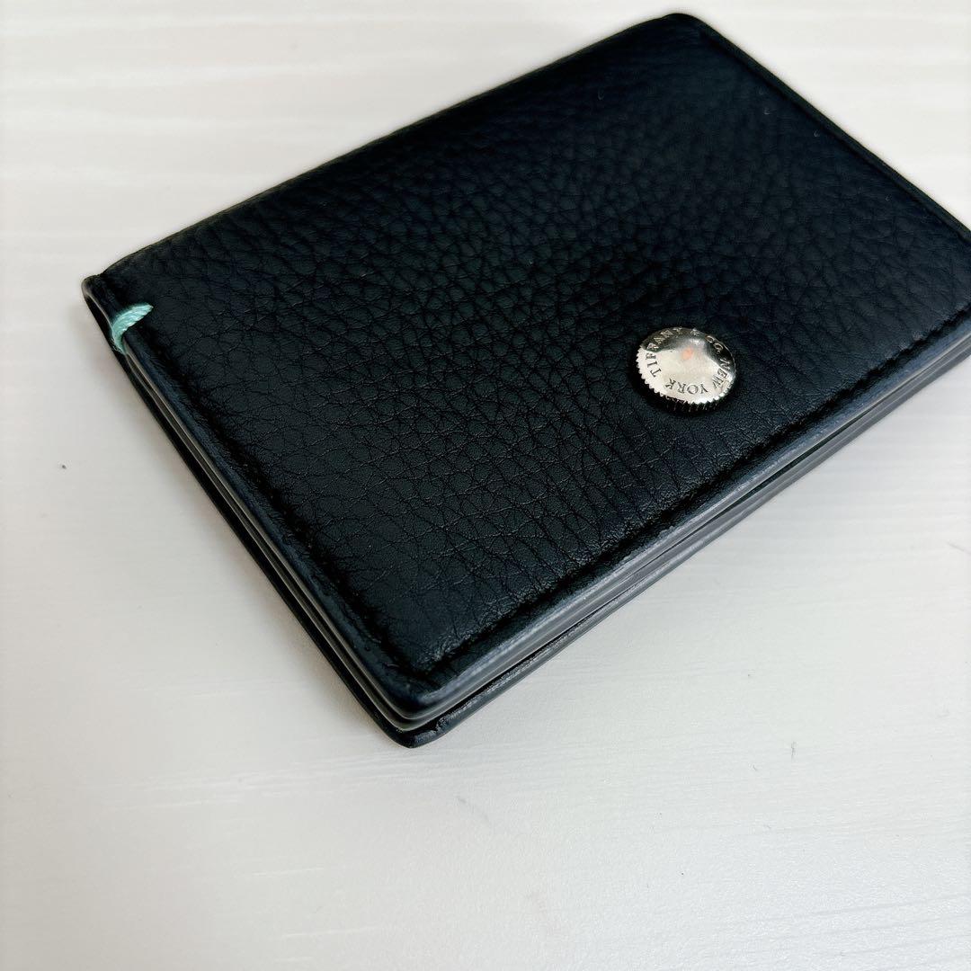 Tiffany & Co. 名刺入れ カードケース ブラック 革 ブルーステッチ