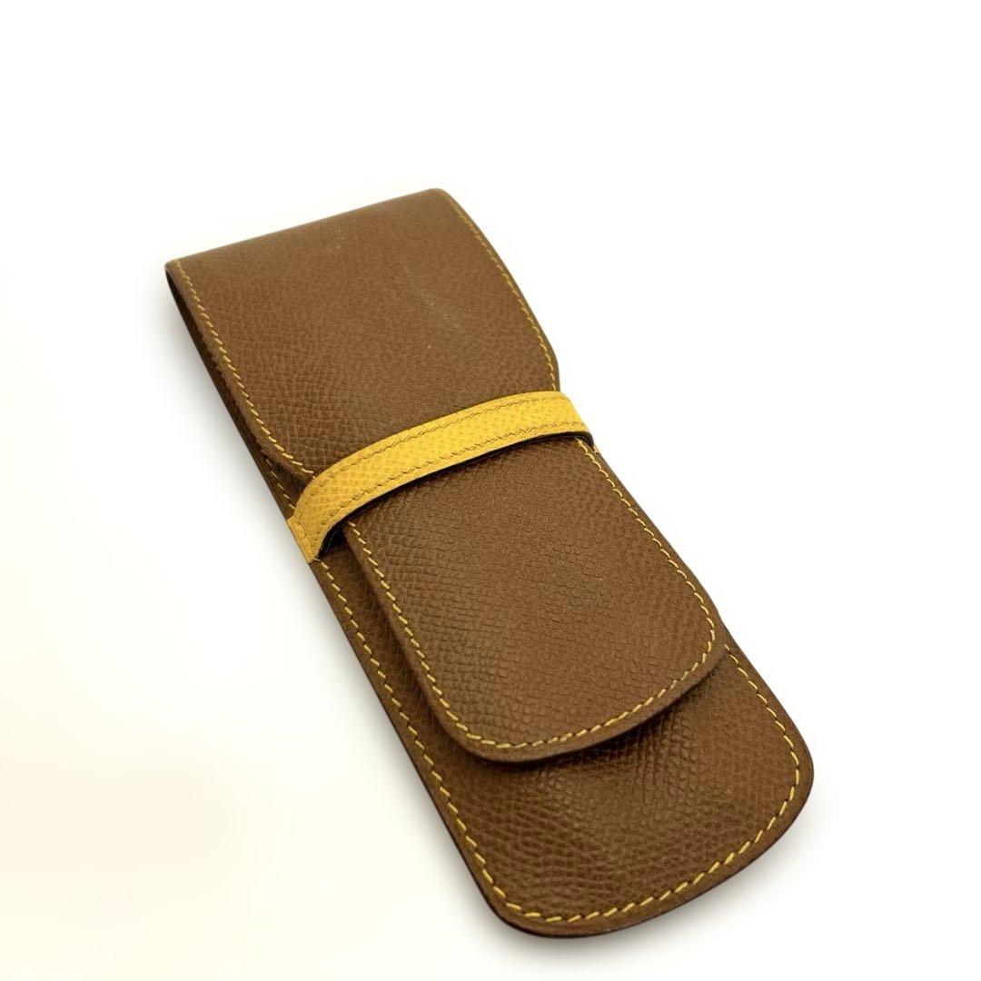 エルメス ヴィンテージ クシュベルレザー バイカラー ペンケース 2本差し