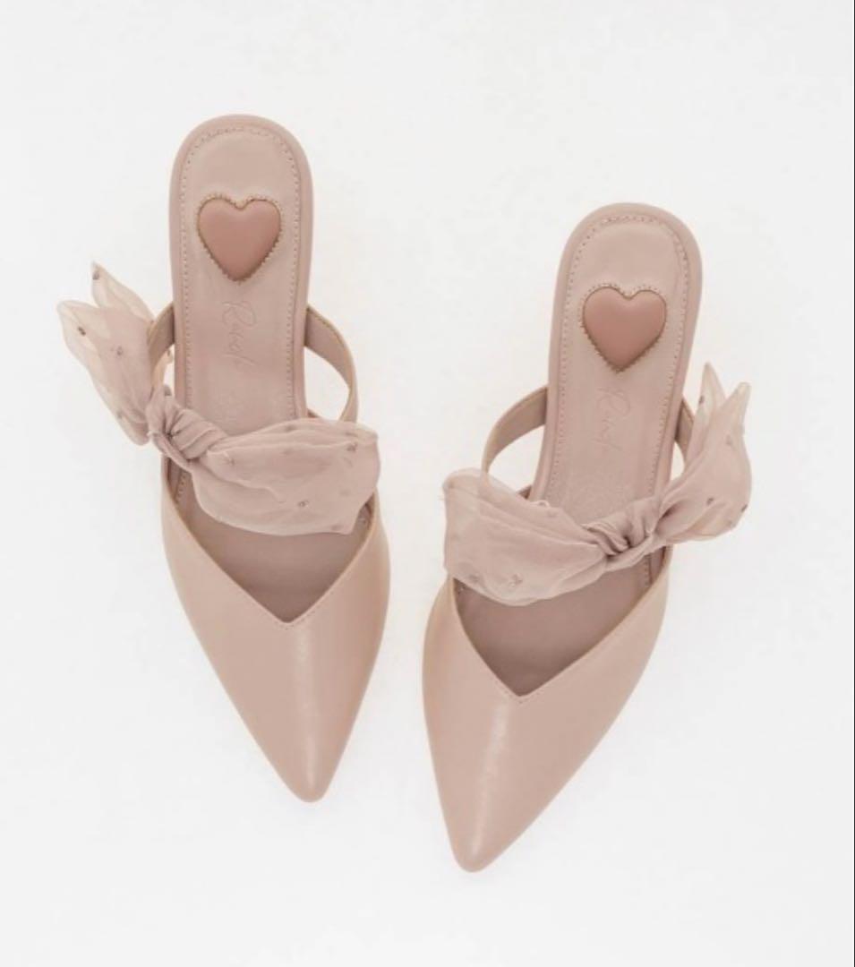 ランダ　シアーリボンミュールパンプス　ピンク　Mサイズ（23.5相当）