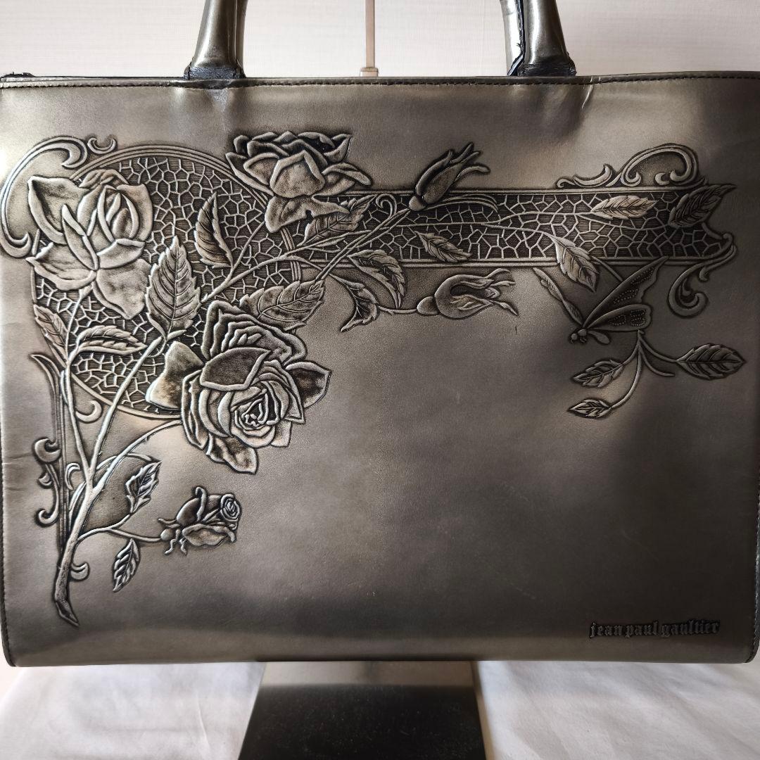ジャンポールゴルチエ ニューローズ 薔薇 エンボス レザーバッグ