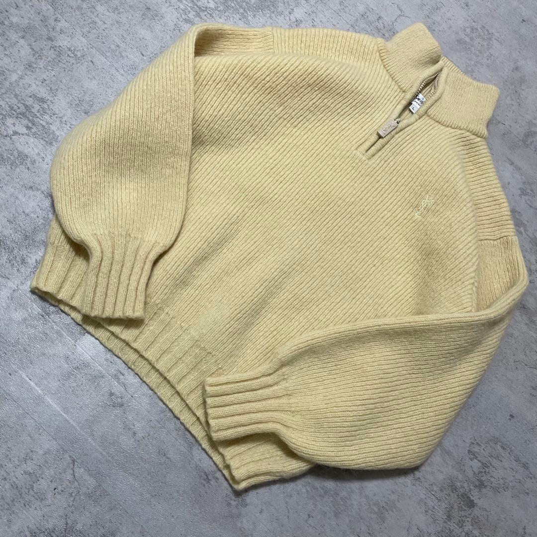 YSL イヴサンローラン ロゴ 刺繍 ハーフジップ ニット セーター イエロー