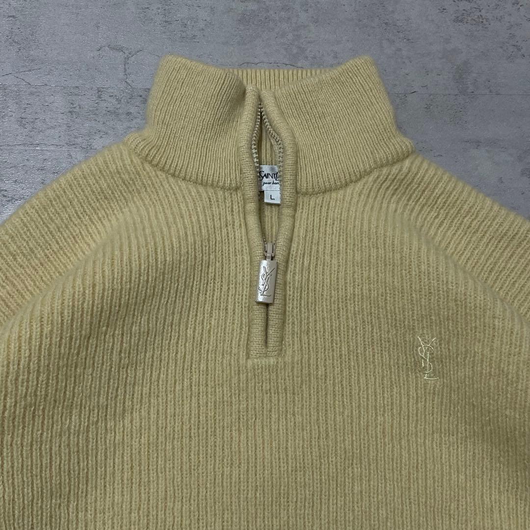 YSL イヴサンローラン ロゴ 刺繍 ハーフジップ ニット セーター イエロー