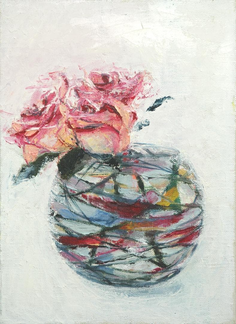 油絵 菅家令子 絵 絵画 インテリア 額付(黒) F4-070102 花 バラ