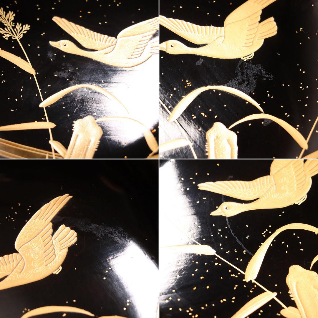 CL64 加賀蒔絵 月に雁 金蒔絵 黒塗煮物椀 五客 木製漆器 梨地 鳥 芦