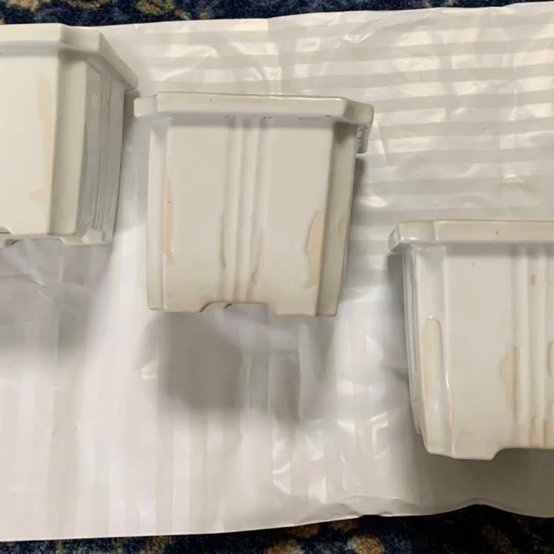 骨董植木鉢白釉薬３個