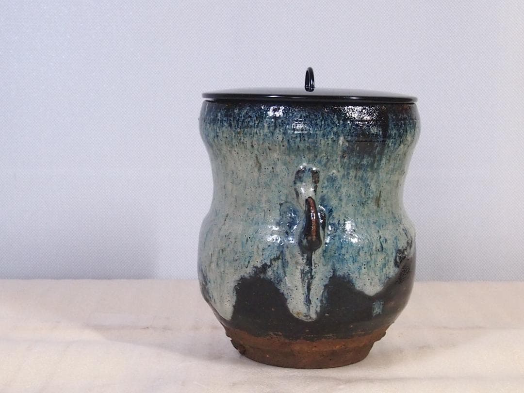 【古物】北大路魯山人写 朝鮮唐津 水指 一文字塗蓋 茶道具/お点前道具 骨董