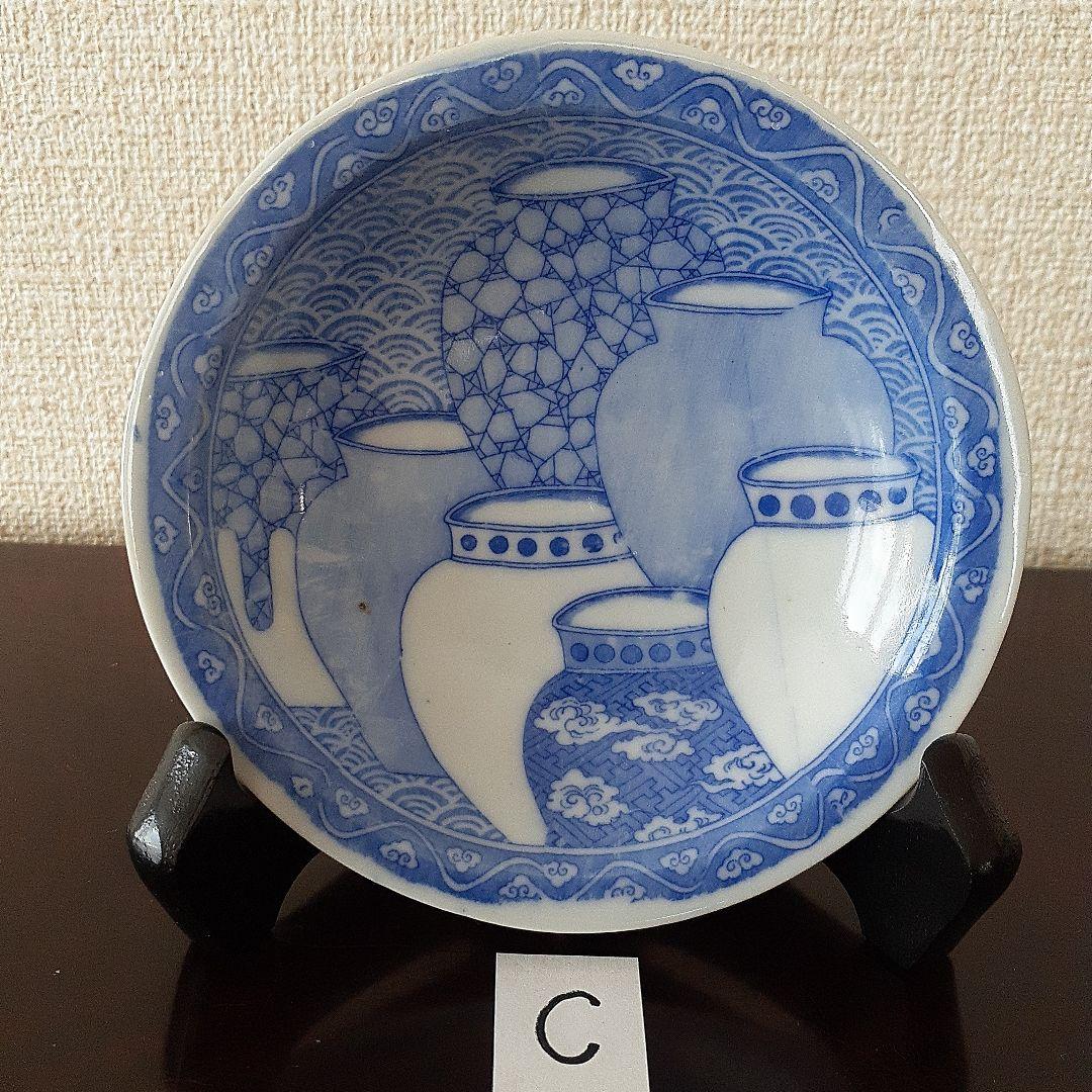 印判皿　小皿　鍋島写し　七壺文　上手　４枚＋おまけ　有名品　とろとろガラス