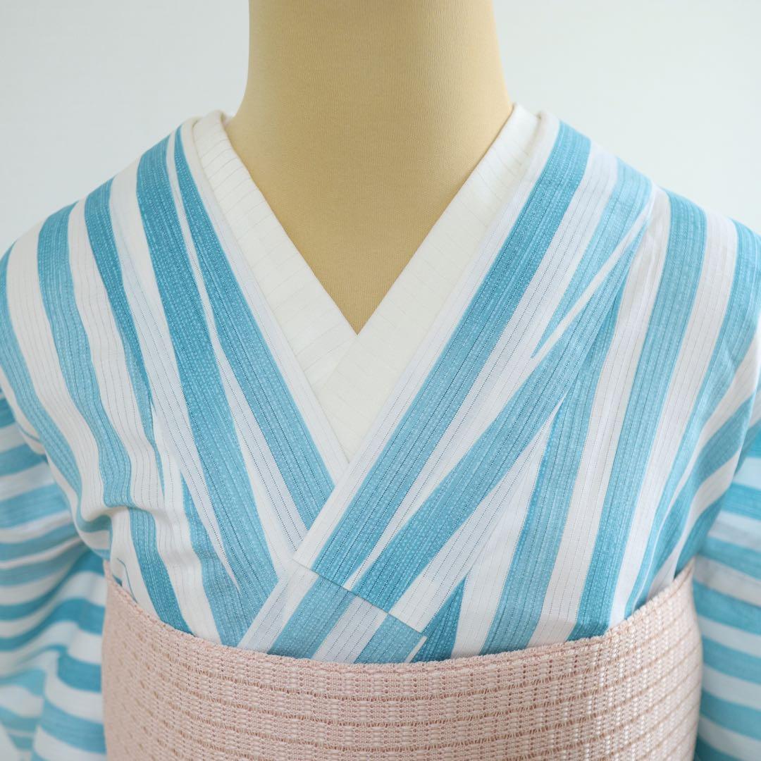 ねこマダム◆撫松庵◆綿縦絽◆ストライプ模様◆木綿◆浴衣◆綿着物としても