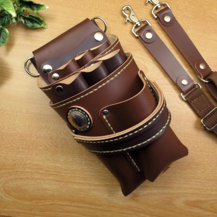 ブラウン　６丁(バリカン用ポケット)本革シザーケース　SCA-241/CBA