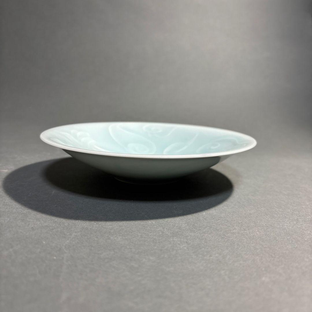 人間国宝　塚本快示　快山窯　青白磁　水鳥文　鉢　共箱