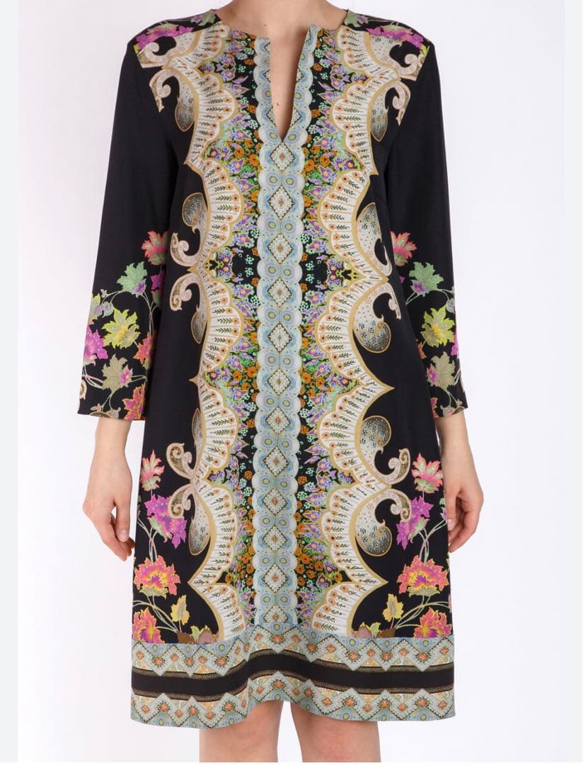 新品同様♡希少42サイズ✨エトロ　ETRO シルク 花柄　ワンピース ブラック