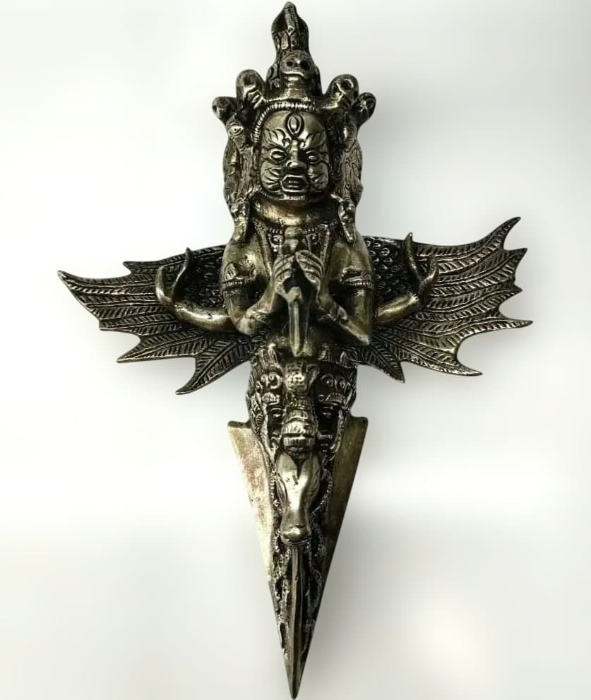 チベット密教法具 マハーカーラ 三面大黒天 プルパ 金剛杭 忿怒尊 真鍮像