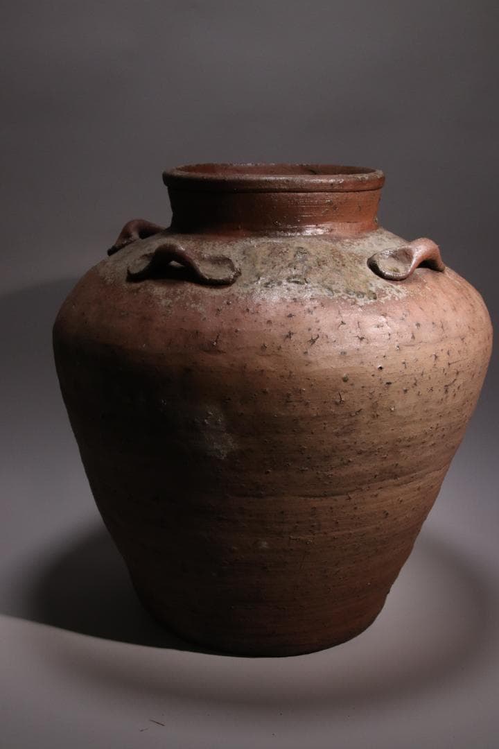 BE793 桃山期~江戸期　古信楽　四耳壷　四耳子　窯印　窯傷　壺　高37.5㎝