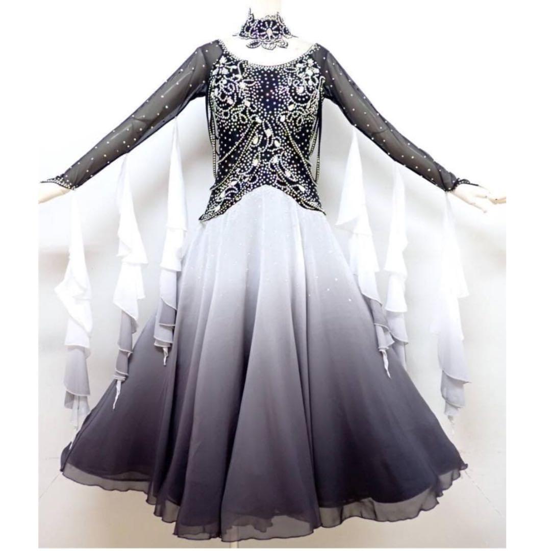 6362★美品★L★黒/グレー/グラデーション/スタンダードドレス☆社交ダンス