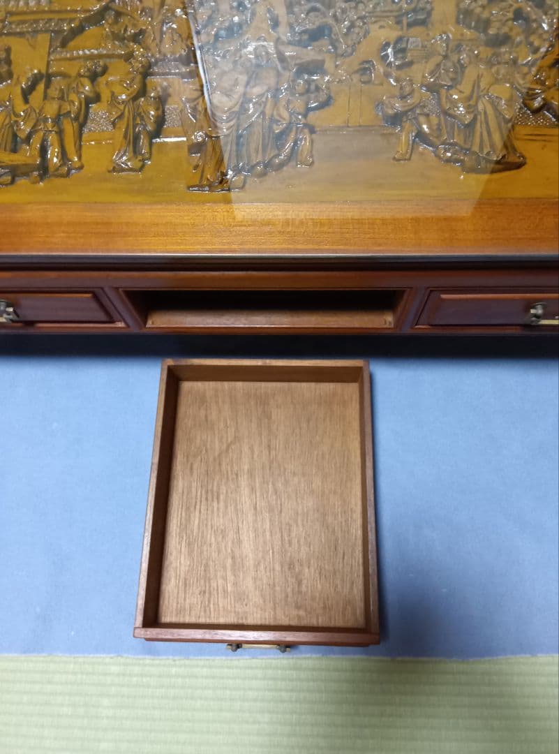 中国美術彫刻座卓ガラステーブル