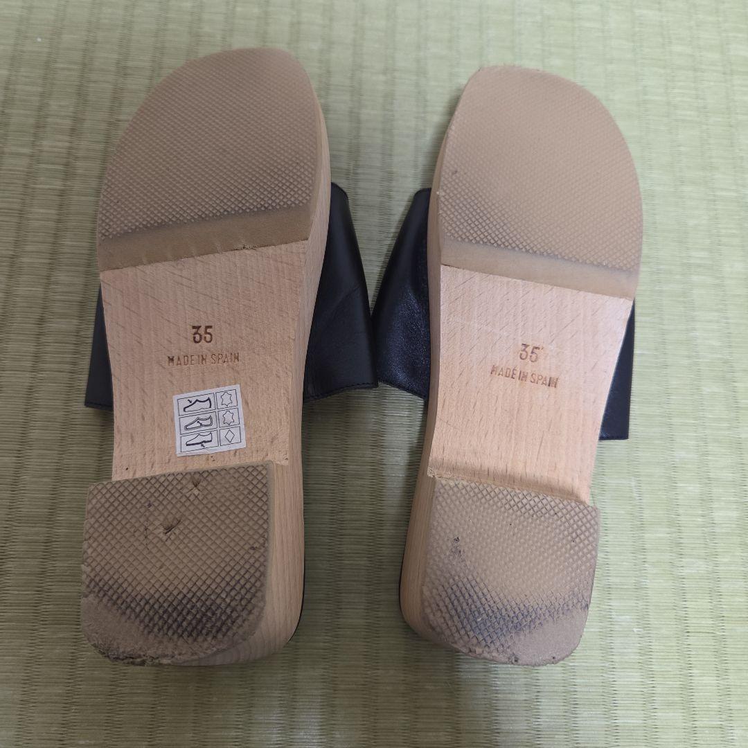 未使用近 エルメス ケブラール サンダル Hロゴ サイズ35 レザー 黒